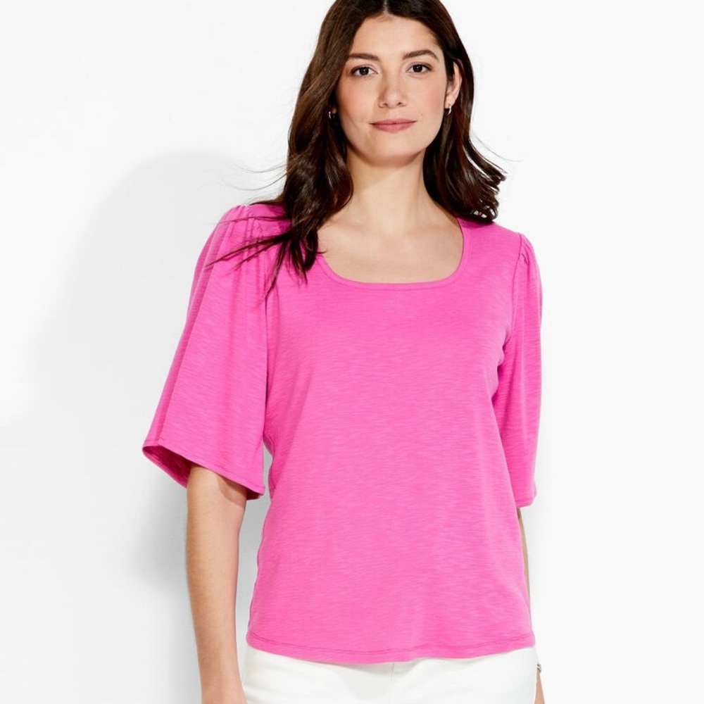 NIC+ZOE NZT Square Neck Flutter Sleeve Tee